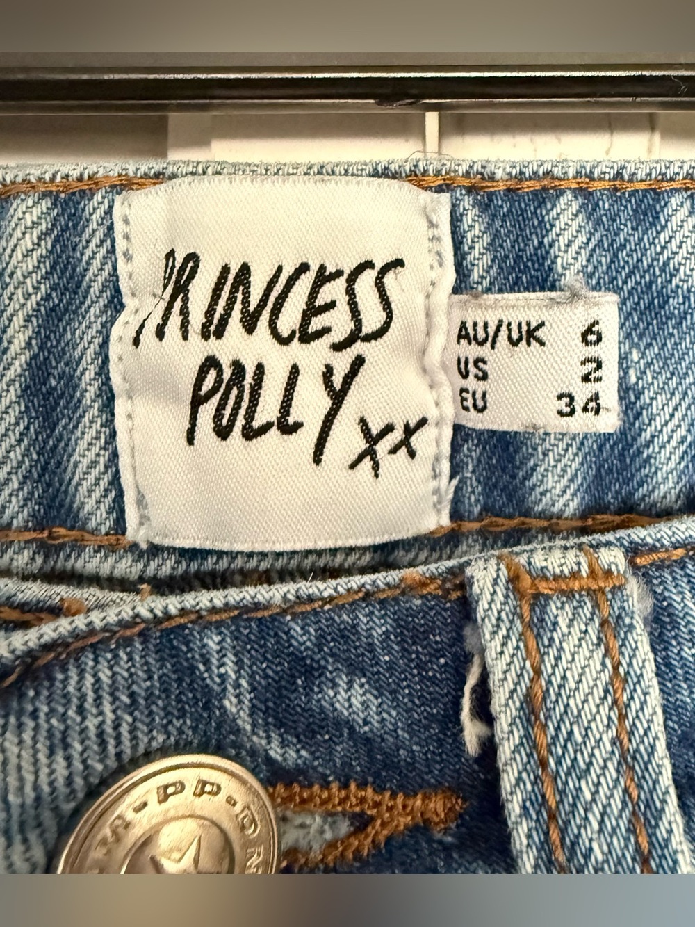 Princess Polly Fairmount Straight Leg blue denim distressed jeans size 2 - Picture 4 of 10